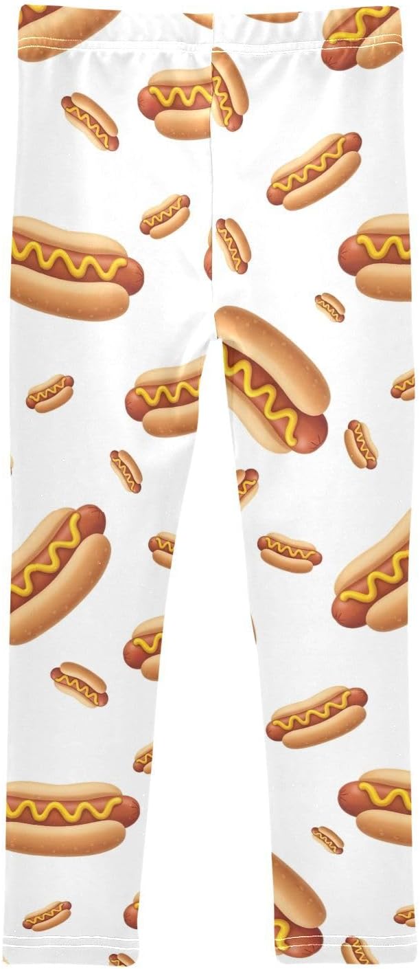 Full-Length Girls Leggings Cartoon Hot Dogs White