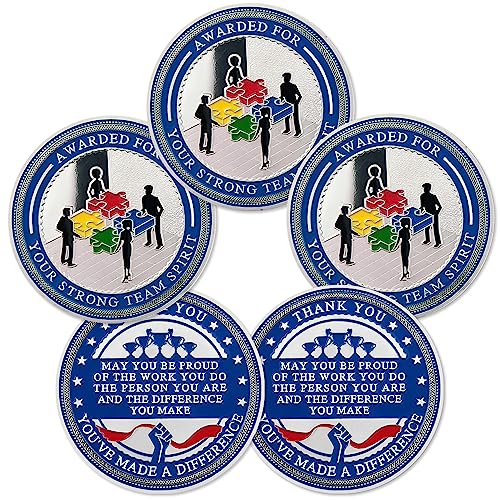 BHealthLife 5 Pcs Team Spirit Award Coins Set - Employee Appreciation Coins for Teamwork Recognition - Inspirational Team Gifts for Employee Coworkers Student