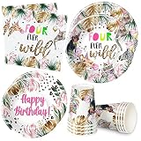 APOWBLS Safari Jungle Animal 4th Birthday Party Supplies - Four Ever Wild Birthday Decorations Girl,
