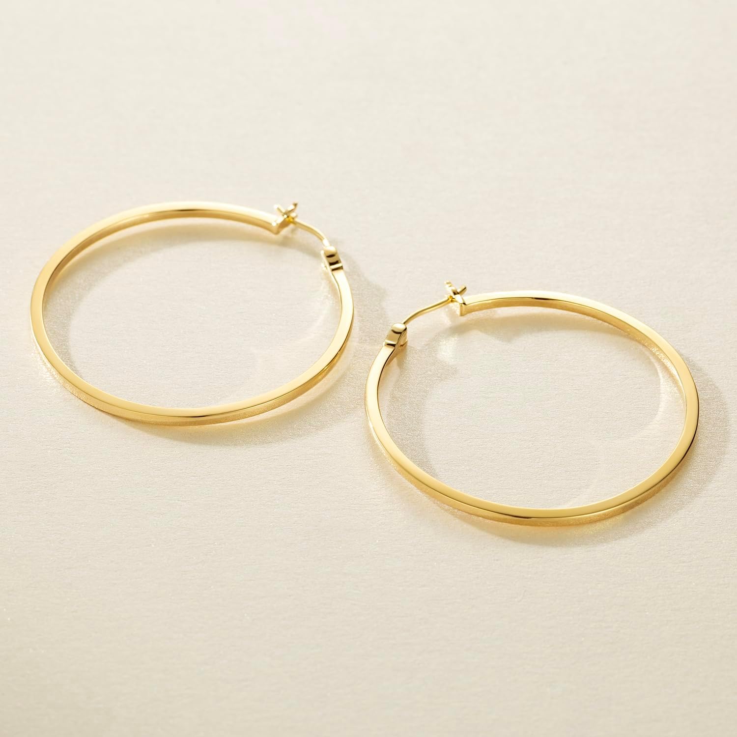 14K Gold Hoop Earrings for Women Large Gold Hoop Earrings Round Square-edge 14K Hoops Earring Womens Earring 40MM - Image 7