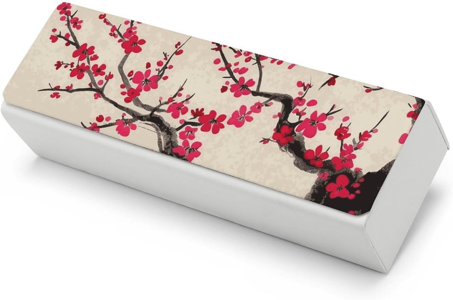 Hard Shell Eyeglass Case Japanese Cherry Blossom Glasses Pouch with Microfiber Lens Cleaning Cloth PU Leather Glasses Storage Bag Splash-Proof Sunglasses Organizer for Travel Sports & Daily Use