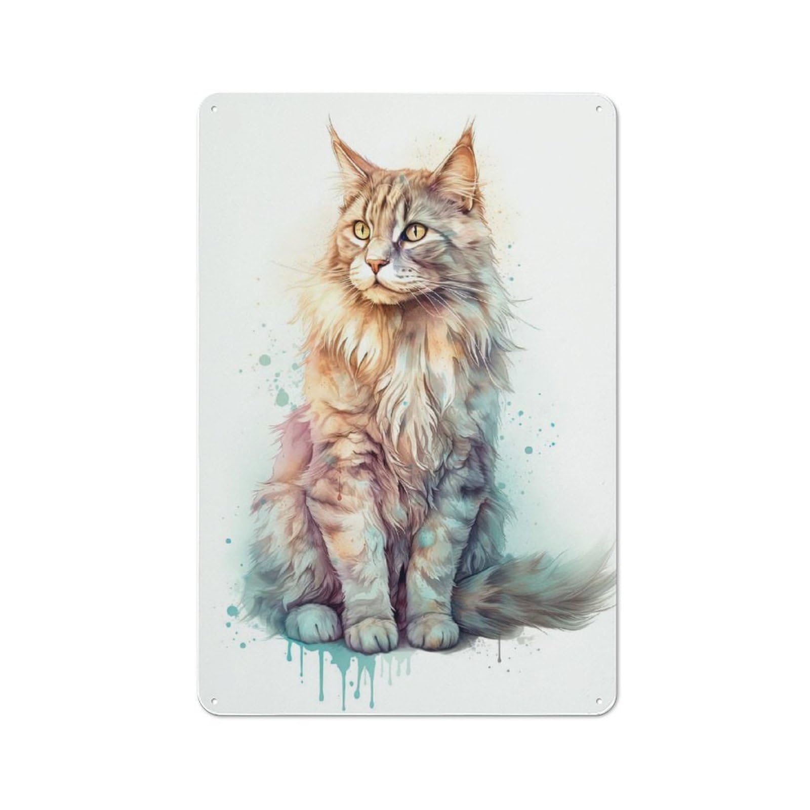 Junmoney Style-10 Metal Wall Plaque With Norwegian Forest Cat Art Design 30X20cm, Classic Retro Room Decor For Kitchen, Hallway, Bar Or Small Cafe