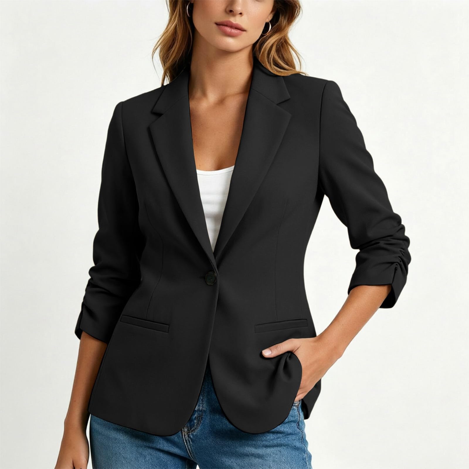 Generisch Blazer Damen tailliert, elegante Businessjacke mit Taschen, taillierter Kurzblazer für Büro & Arbeit, festliche Bürojacke im eleganten Look, vielseitig kombinierbar