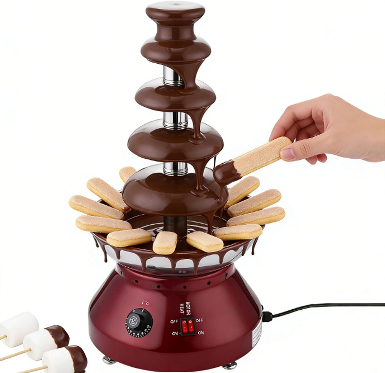 Chocolate Fountain Machine 5 Tier, Hot Chocolate Waterfal with Capability 7 lb Commercial Hot Chocolate Fondue Tower for Nacho Cheese Liqueurs Party Wedding 86-230 °F