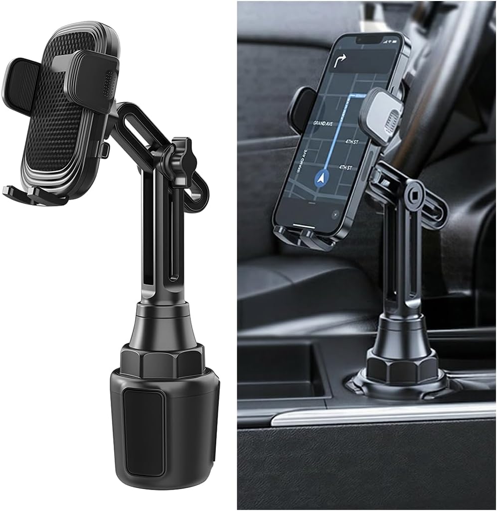 Car Cup Phone Holder 360° Rotation Mount with Expandable Base | ABS structure, adjustable height arm, silicone cell grip, interior smartphone stand, universal fit, automotive accessories