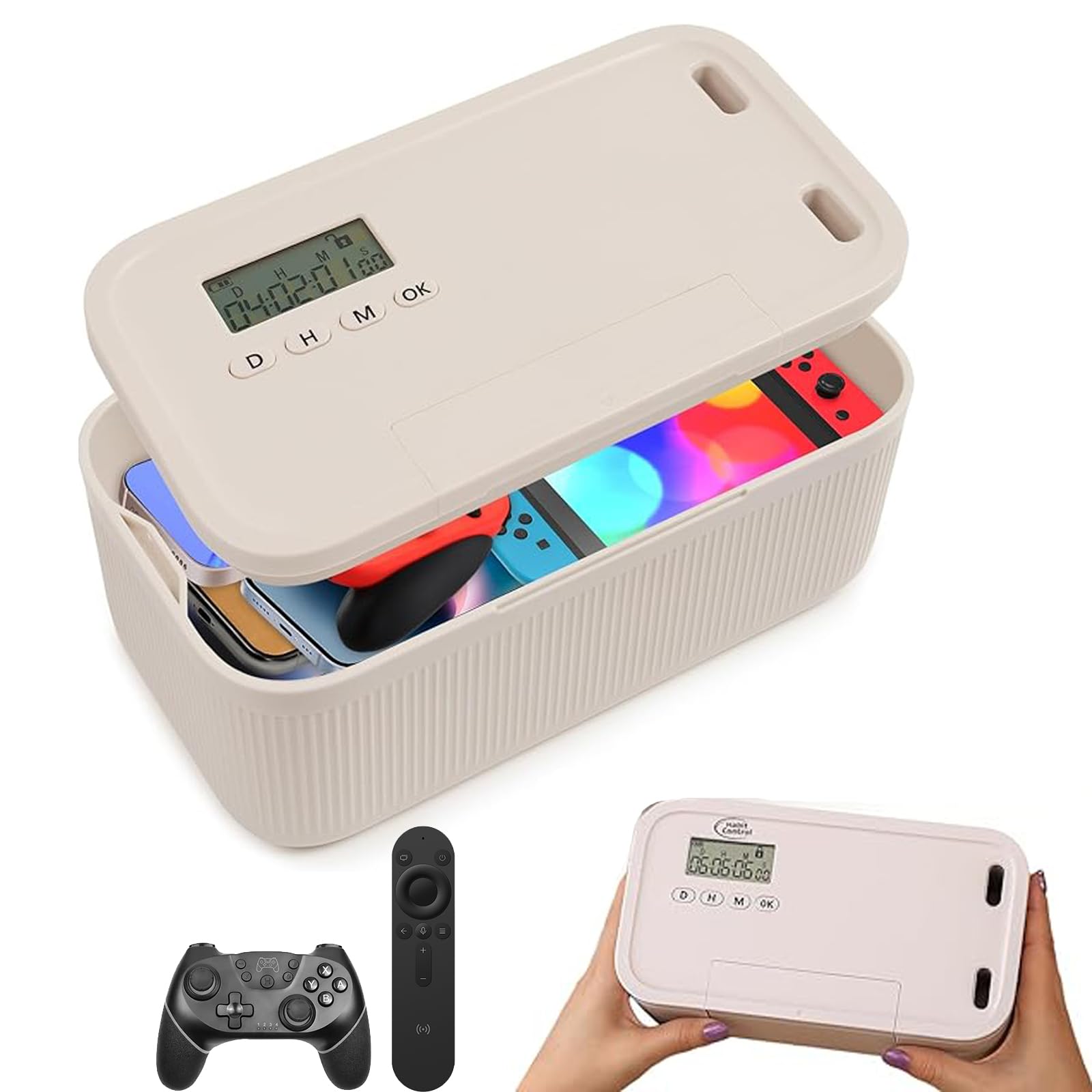 Safe Timed Lock Box,Time Locked Boxes with Emergency Unlock,Self-Control Lockable Storage Box,Phone Lock Box with Timer Unplug from Phones,Video Games,Social Media,Snacks