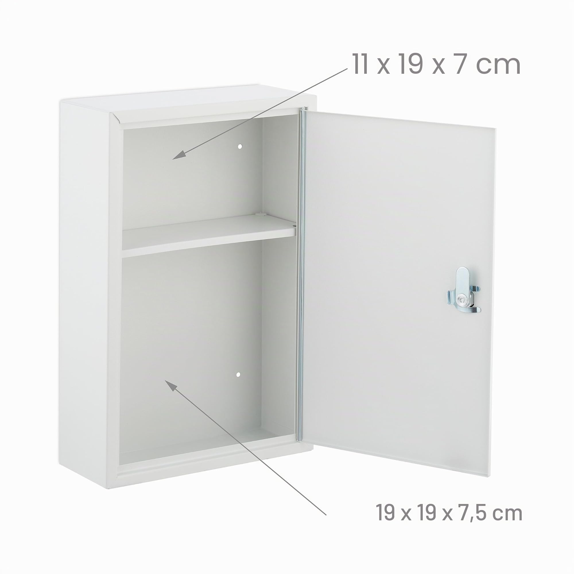 Relaxdays Armadietto Pronto Soccorso per Medicinali, Cassetta con Chiusura di Sicurezza, 32 x 21,5 x 8 cm, Bianco Grigio