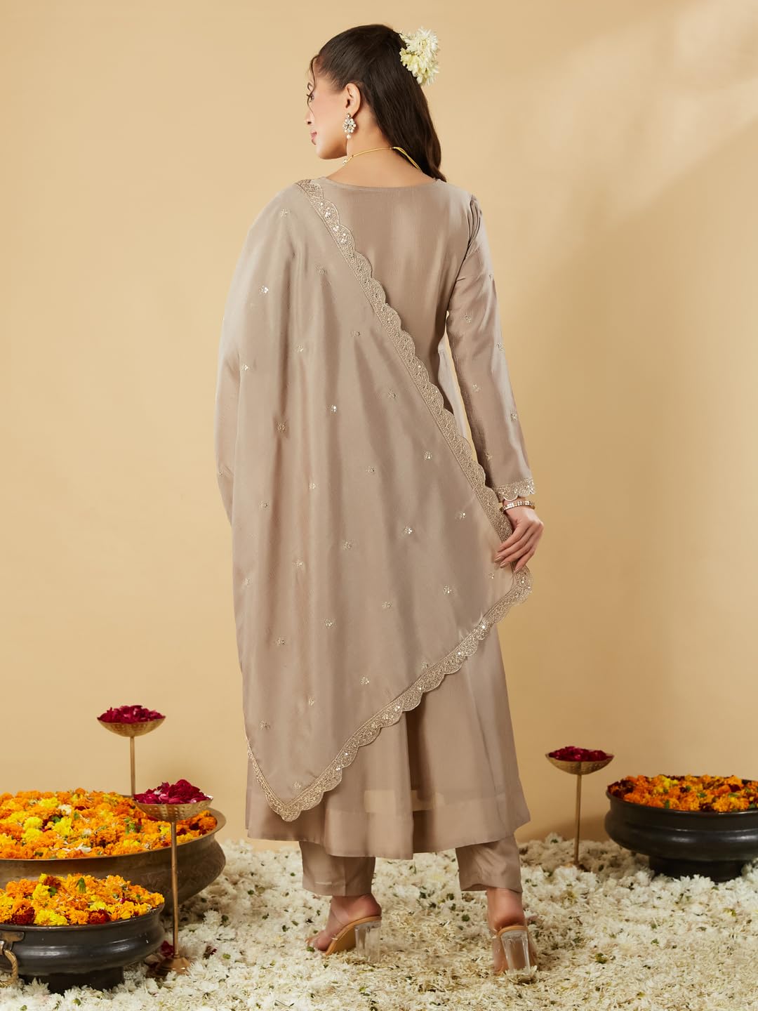 MOKOSH Women's Silk Embroidered Brown Anarkali Set (444-04-S) - Image 2 thumbnail