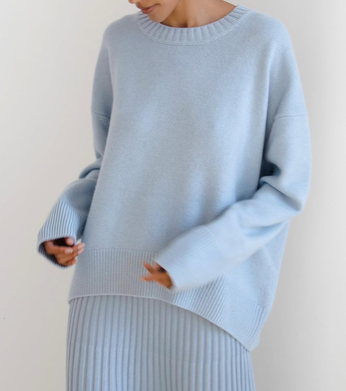 Ckikiou Oversized Crewneck Cute Slouchy High Low Sweater for Women Fall Winter Casual Long Sleeve Soft Knitted Pullover Top - Image 2