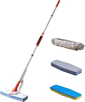 Magic Sponge Eraser Mop, 56" Adjustable Mop Handle with Flexible 10" Flat Head with Microfiber Pad and Magic Sponge Eraser Pads