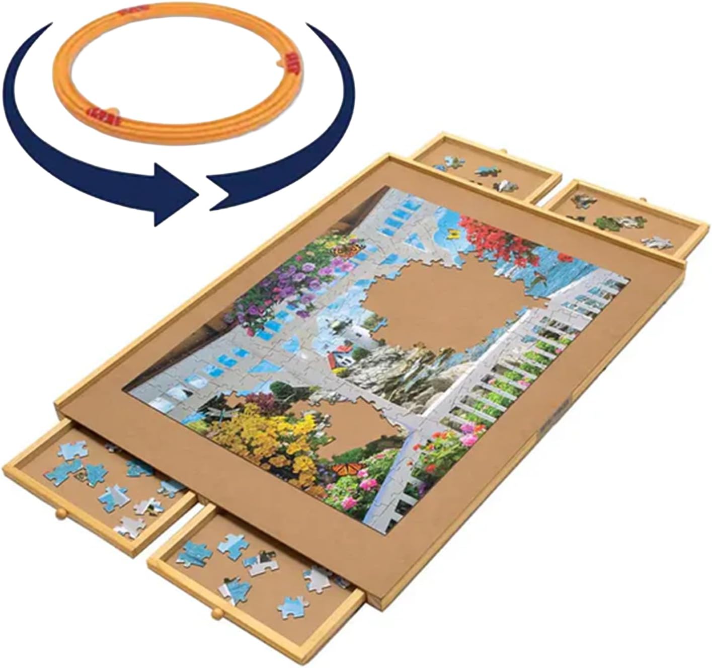 Bits and Pieces Puzzle Board with Drawers – 1500 Piece Jigsaw Puzzle Table Organizer – Premium Wooden Puzzle Board for Adults, 26"x35" Smooth Non-Slip Surface, Portable Puzzle Table with Sorting Trays