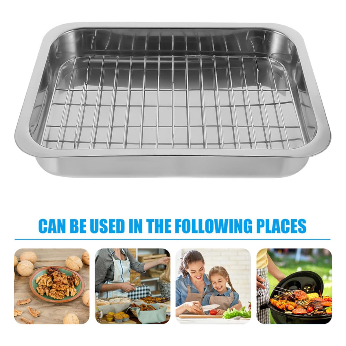 Backblech Leicht zu Reinigen Edelstahl Satz mit Rost Rechteckiges Ofenblech für Snacks und Kleine Speisen Geeignet für Grill und Backofen