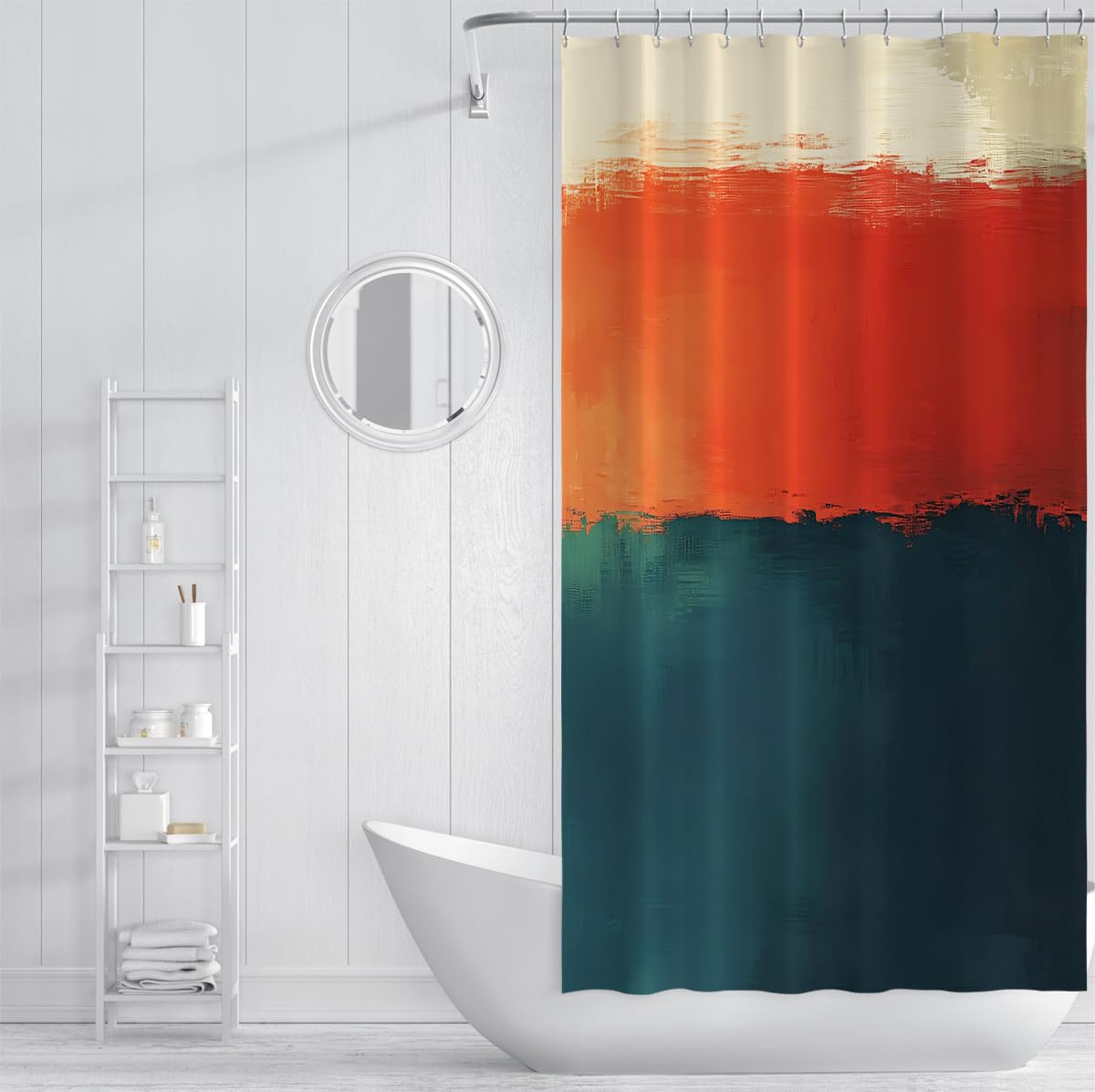 Abstraktes Farbfeld-Duschvorhang Retro-minimalistisches mehrfarbiges Streifendesign Badewannenvorhang Waschbarer Polyesterstoff mit Haken 200 x 240 cm