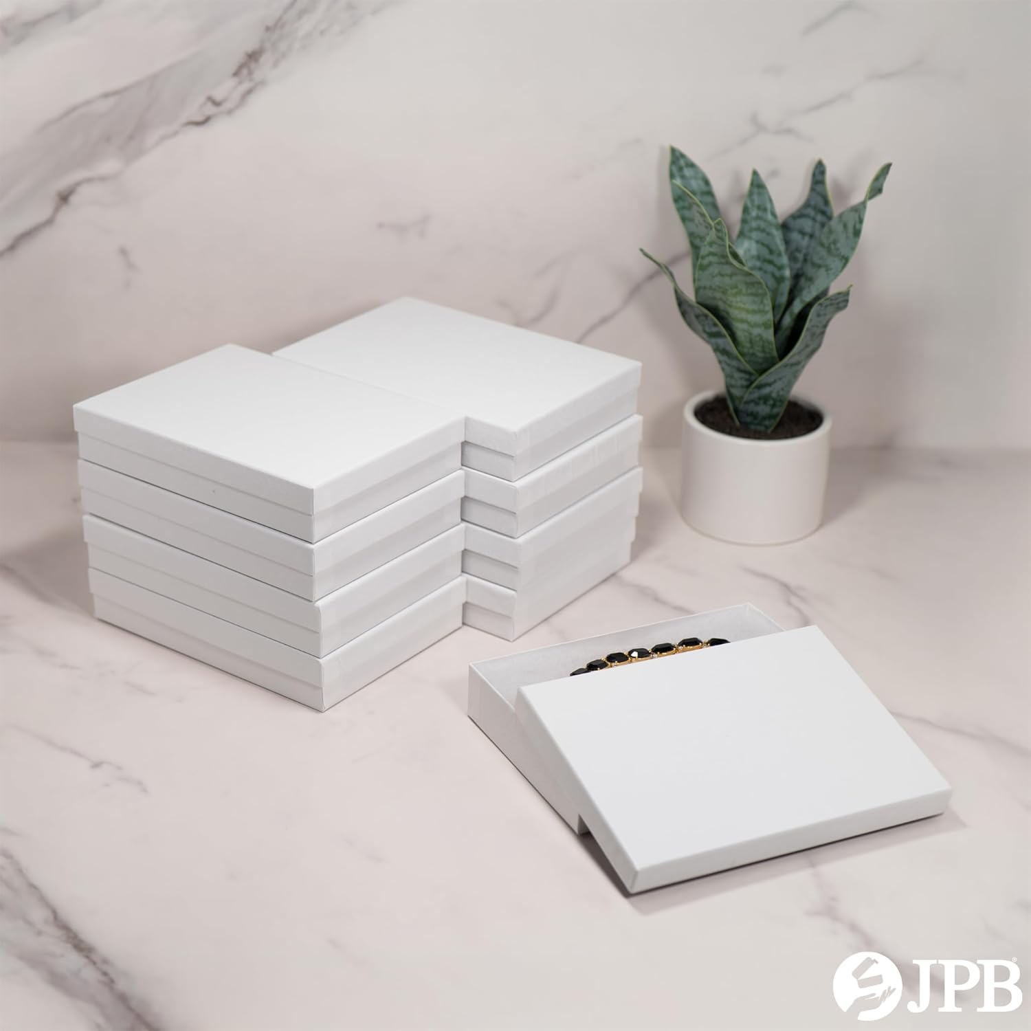 JPB White Swirl Cotton Filled Jewelry Boxes Number 75 (Pack of 10) 7 inches x 5 inches (10, White Swirl)