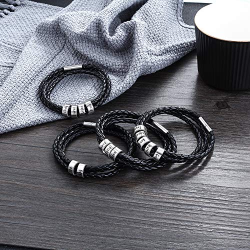 Custom Bracelets For Men Leather Bracelet For Men Engraved Bracelet Custom Gifts For Boyfriend Bf Gifts Fathers Day Bracelet With Names For Dad (3 Beads) #TOP5