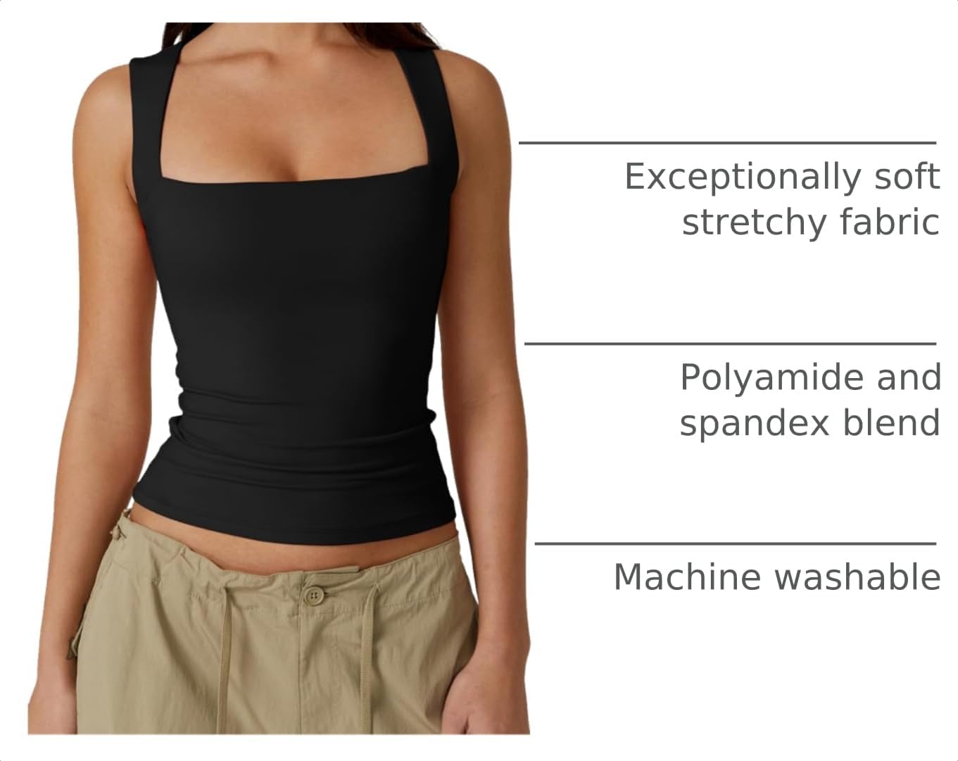  Women's Square Neck Sleeveless Double-Layer Tank Tops Basic Tight T Shirts thumbnail