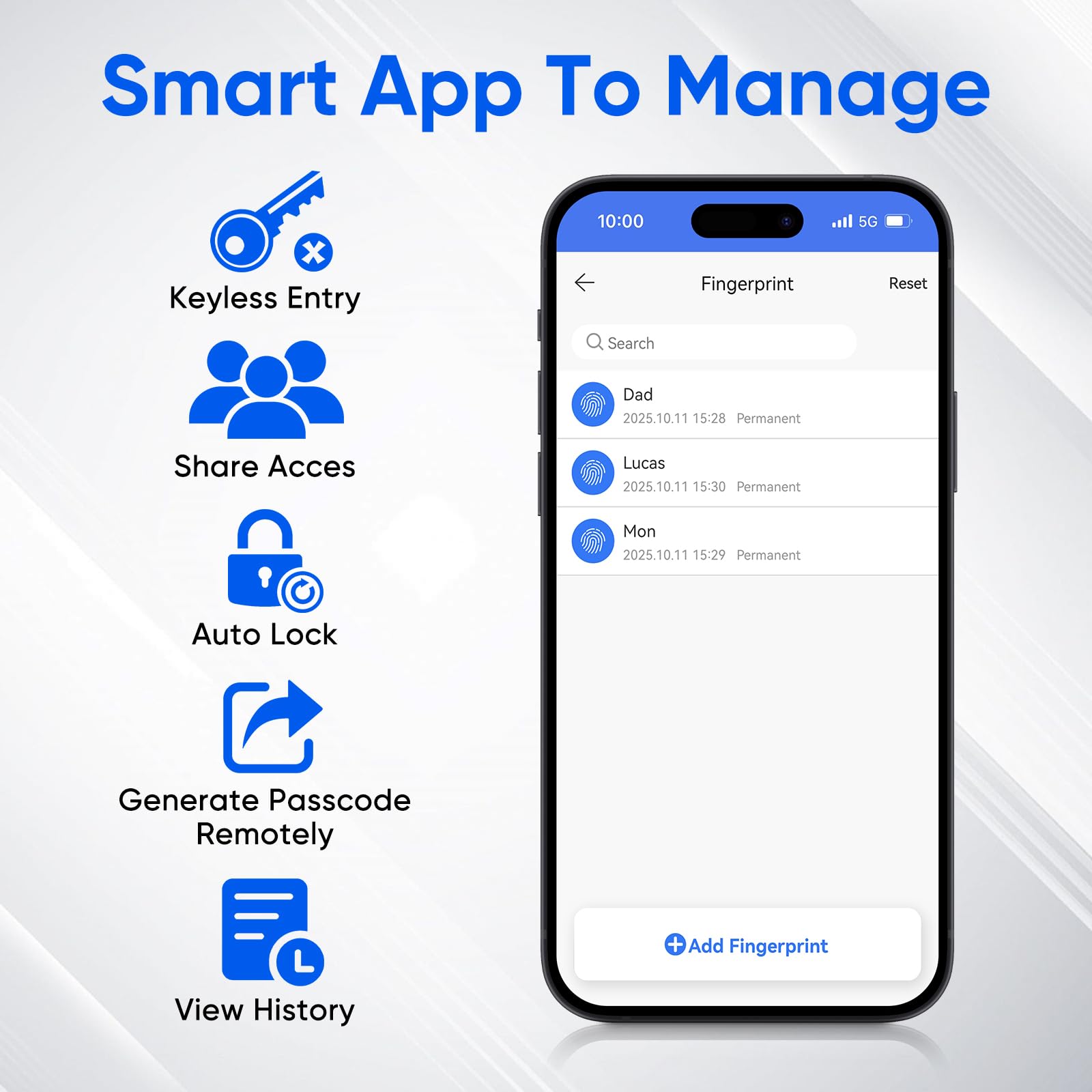 Serrure Intelligente, Poignée de Porte Intelligente avec Empreinte Digitale, Clavier, Contrôle par Application, Accès sans Clé pour Chambres, Garage, Bureau, Appartements, Compatible avec Apple Watch