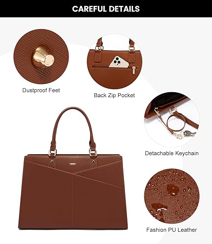 Miniatura 8 de LOVEVOOK Bolsa de mano para laptop para mujer, bolsa de trabajo de cuero para negocios, oficina, maletín para computadora con embrague pequeño, apto