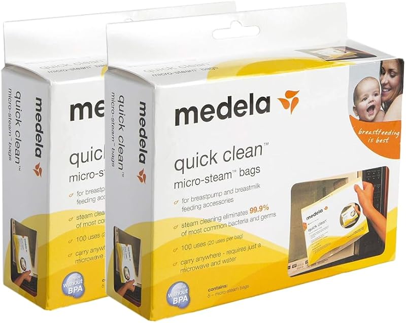 Bitybean Quick Clean Micro-Steam Bags, 2 Pack of 5 (10 Microsteam Bags Total), for Medela Teethers, Training Cups, Pacifiers, Breast Pump Parts and Bottles