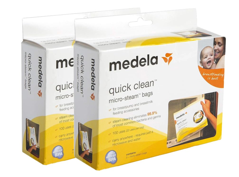 Bitybean Quick Clean Mikrodampfbeutel 2er Pack (10 Microsteam Beutel insgesamt) für Medela Beißringe, Trainingsbecher, Schnuller, Milchpumpenteile und Flaschen