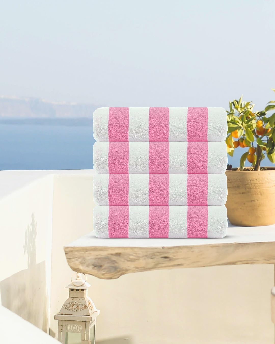 Casa Copenhagen Set Regalo 4 Toallas Playa algodón, 75x150cm,Rosa Delicada | Cabana – Toalla de piscina grande de 100 % algodón egipcio – 150 x 75 cm (set de regalo para mujer y hombre)