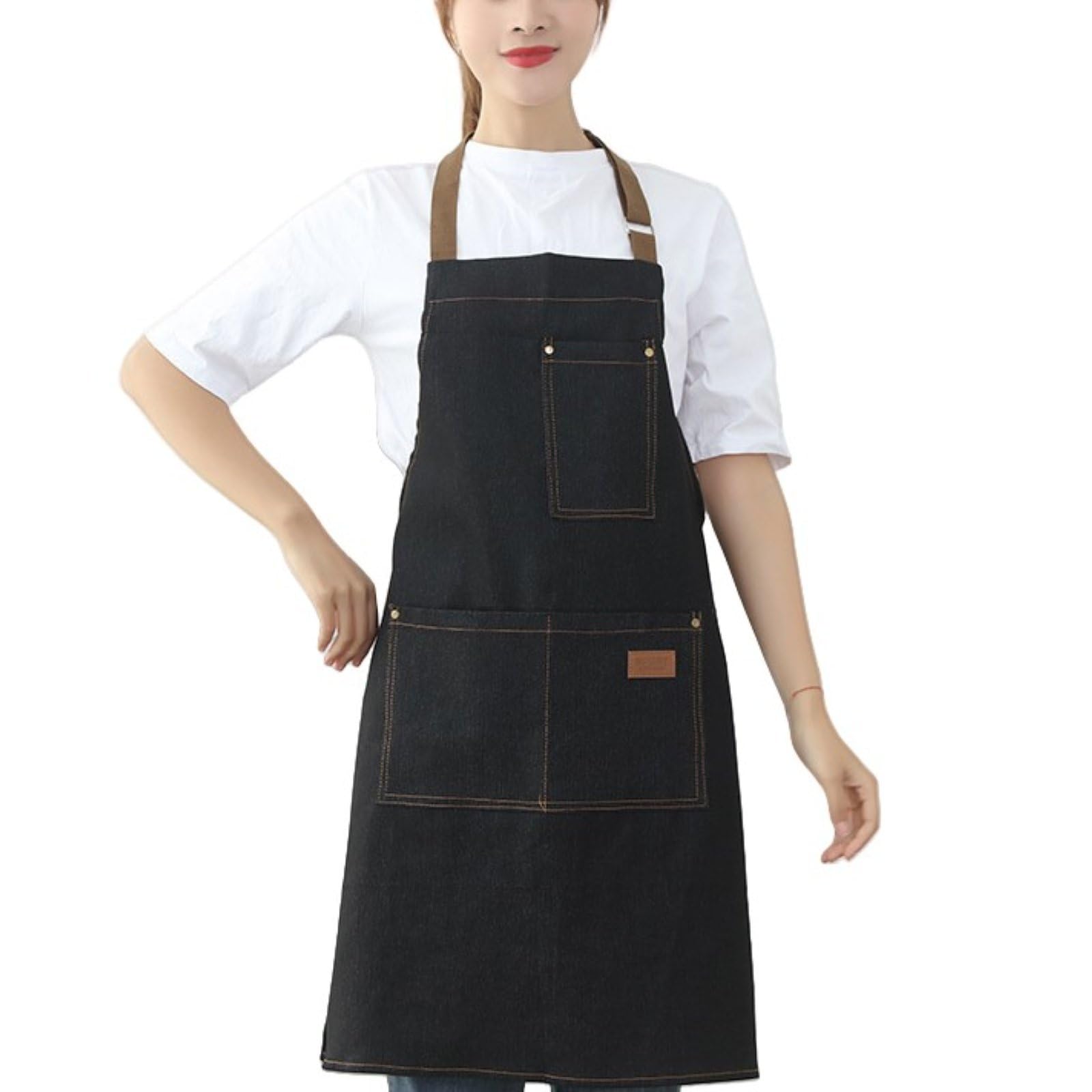 Fartuch Bez Rękawów W Stylu Vintage Dla Unisex, Odporny Na Zużycie Fartuch Roboczy, Regulowany Z Tyłu Fartuch Kuchenny Z 3 Kieszeniami