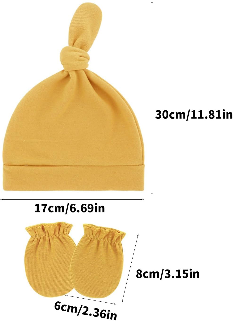 3 Set Elastic Newborns Hand Cover Scratch Resistant Mittens Baby Gloves with Matching Bonnet Hat for Indoor Outdoor