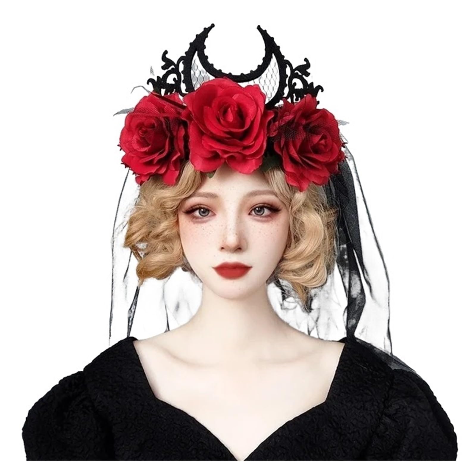 Gotycka Tiara, Korona, Czarna, Czerwona Róża, Opaska Na Głowę, Halloween, Królewska Panna Młoda, Stroik, Czarownica, Cosplay, Maskarada, Nakrycie Głowy Odpowiednie Na Wiele Okazji