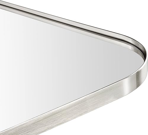 Miniatura 7 de Espejo irregular de níquel cepillado de 36 x 26 pulgadas, color plata cepillada, con acento asimétrico con marco de metal, para tocador de baño