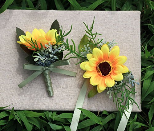Mojun Bride Groom Bridesmaid Wedding Flower Boutonniere Corsage Set Simulation Sunflower #TOP1