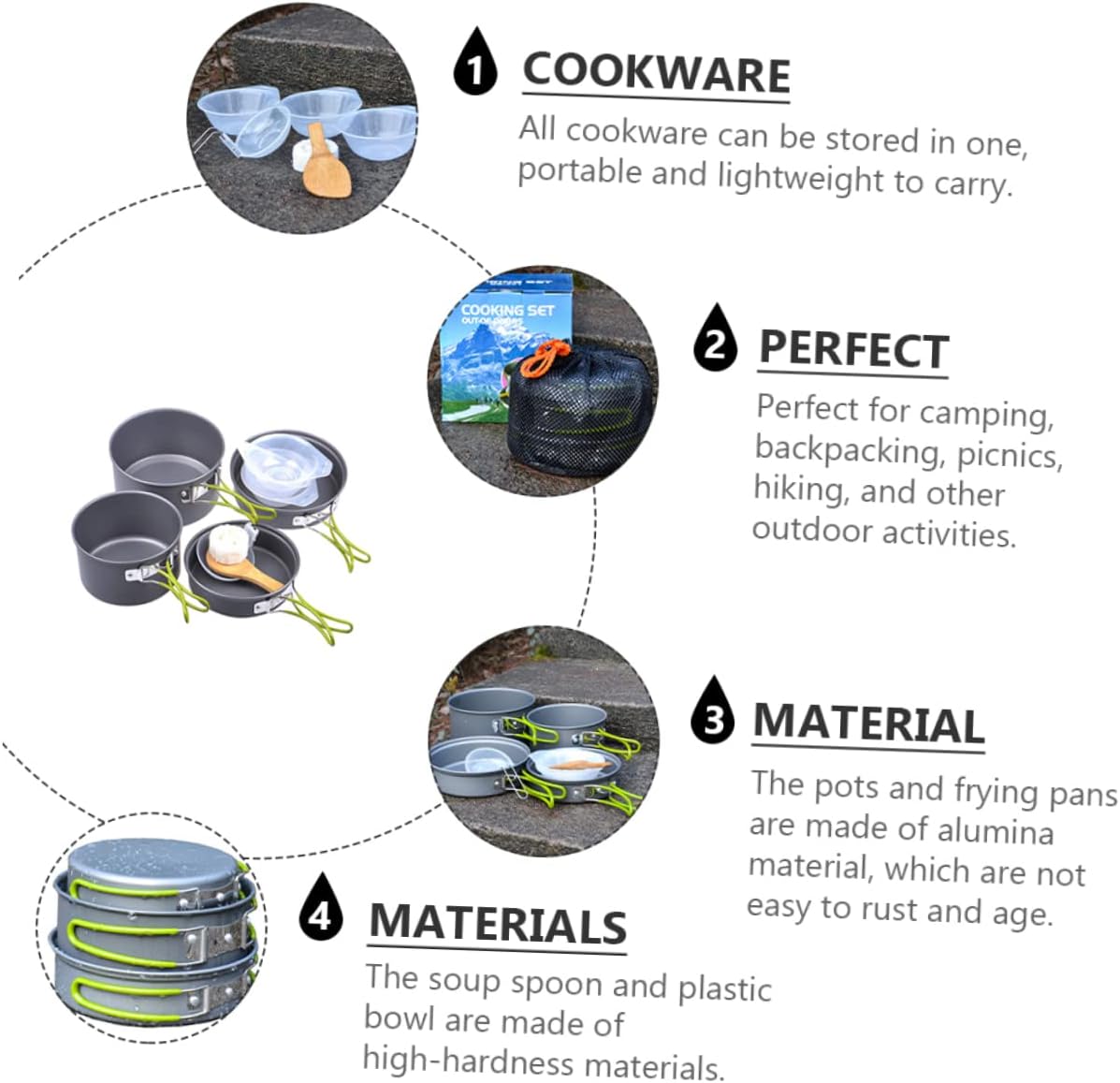 GALPADA 1Set Outdoor Camping Cookware Set Portable Cooking Pot Kit with Insulated Handle for Backpacking Hiking and Picnics Lightweight Non Stick Design for