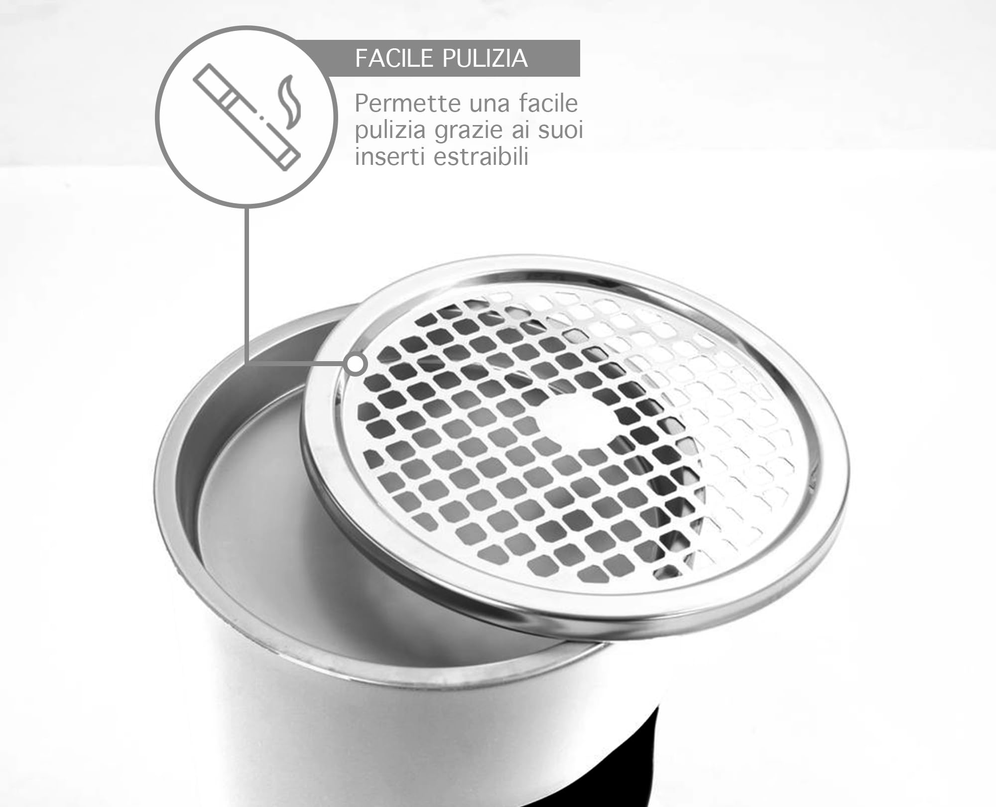 Cestino Portacenere Da Esterno HUOLE - Acciaio Inox, 35L, 24x24x60 Cm, Con Secchio Interno Rimovibile - Foto 2