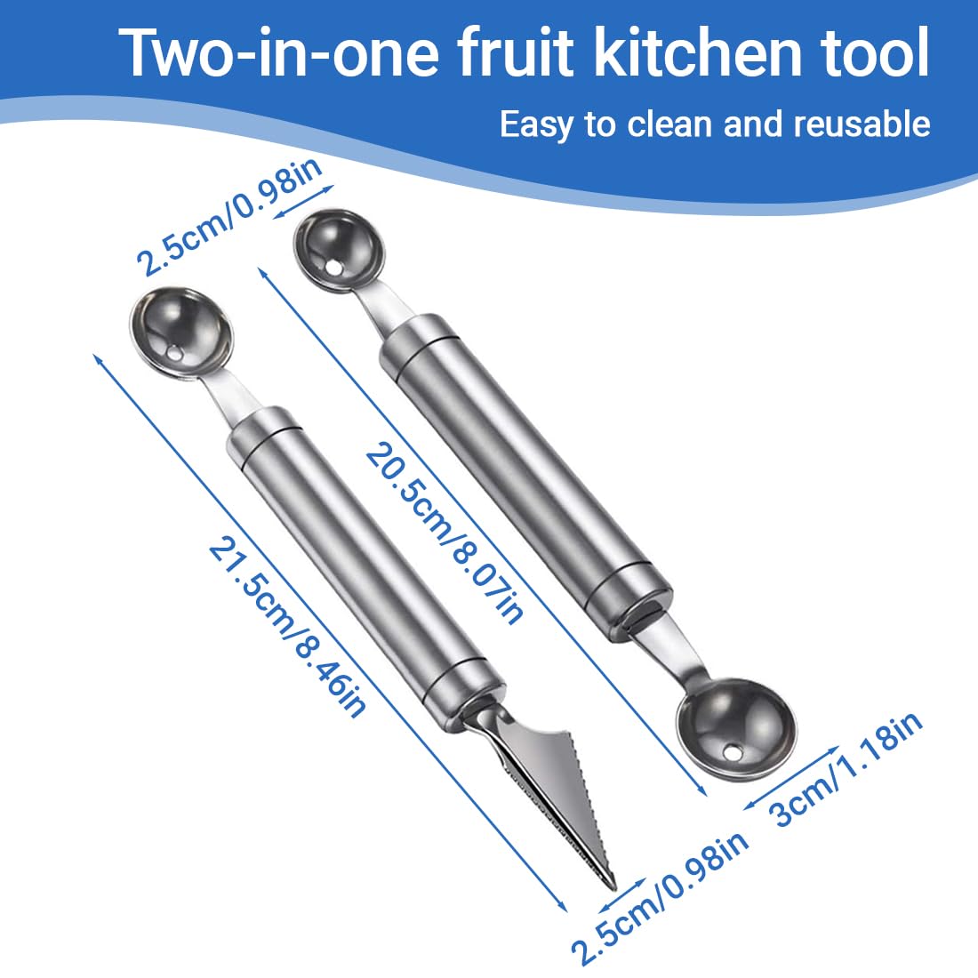 Cuillère de Melon en Acier Inoxydable 2 Pièces Outil à Découper les Fruits