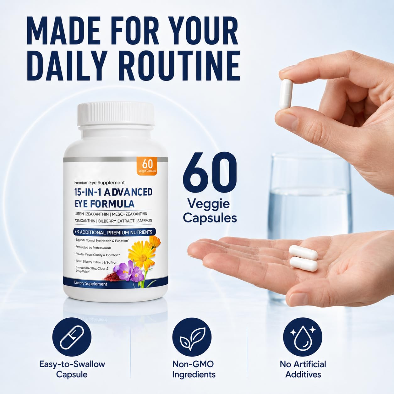 15 in 1 Advanced Eye Formula - Eye Vitamins Formula with All 3 Carotenoids, Lutein & Zeaxanthin, Bilberry Extract and Saffron,60count(1) — Amazon image 7