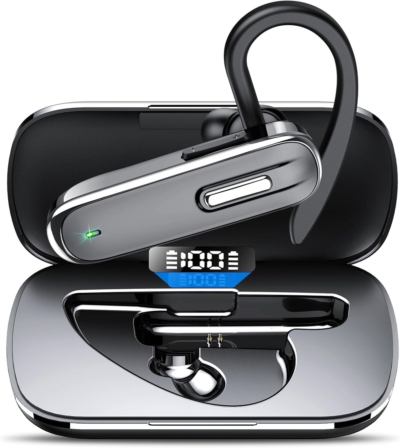 Bluetooth Headset mit Mikrofon LED CVC8.0, Freisprechanlage Bluetooth Ohrhörer,100 Std Spielzeit mit Ladecase,In Ear Kabellos Headset für iOS, Android und Laptop(Mit Ladefach)