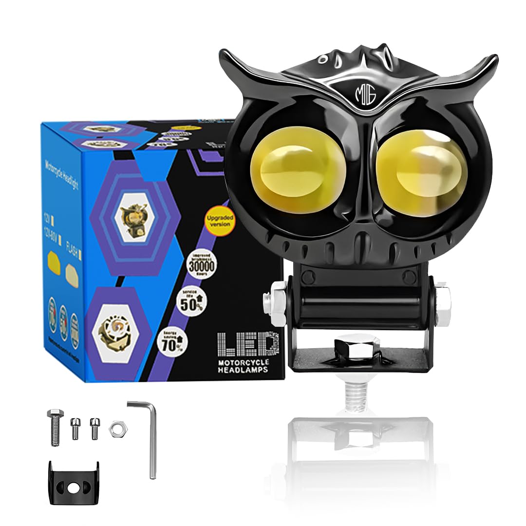 MOTO GENIUS 40W OWL Shape LED Fog Light | Dual Color Yellow & White | Low & High Beam | Universal Fit for Car & Motorcycle | Stylish Projector Lamp Design-image-20
