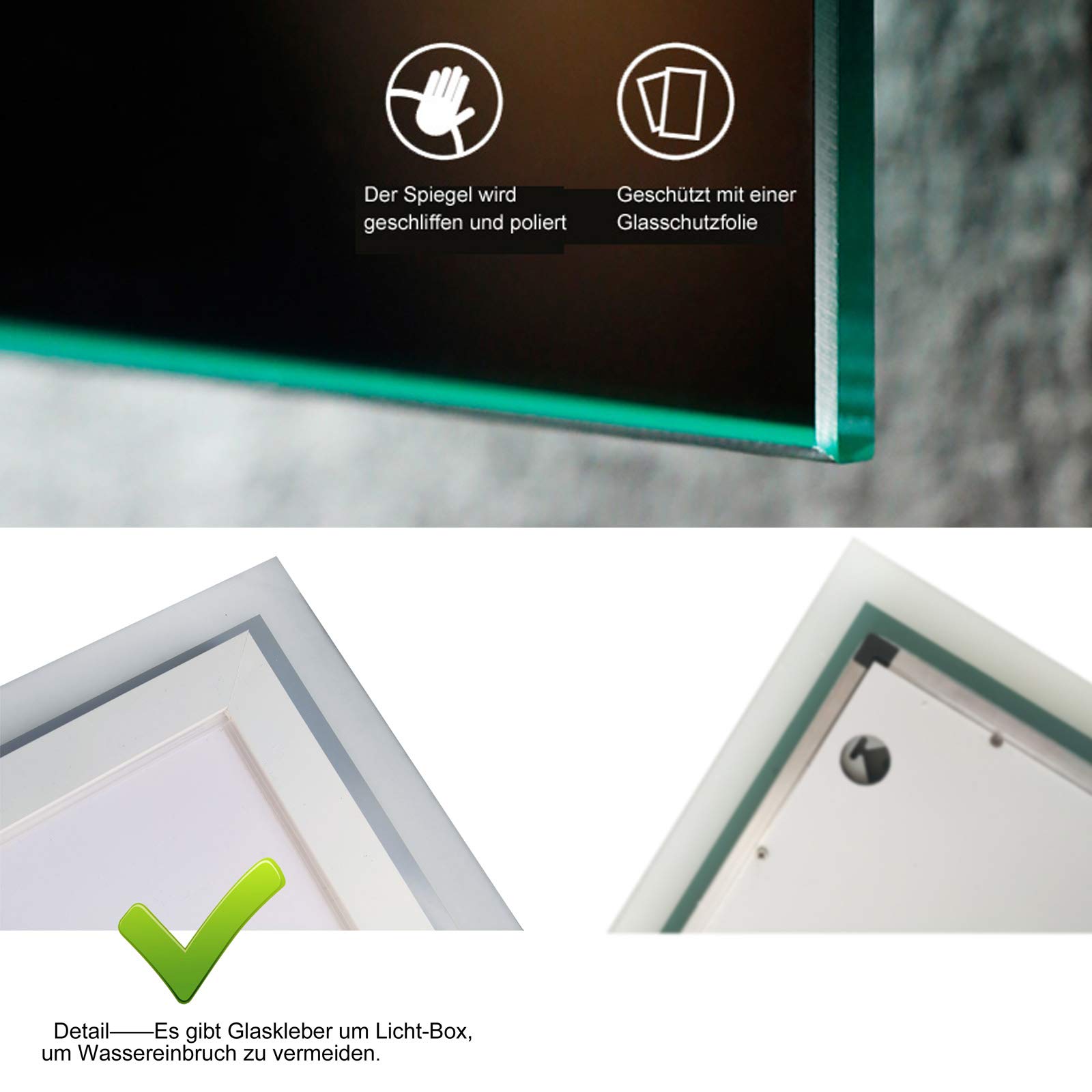 LISA LED Badspiegel mit Beleuchtung 60x50 cm, Bad Spiegel Groß badezimmerspiegel mit Touch Kaltweiß Licht Wandspiegel für Badezimmer, WC, Flur Rechteckig