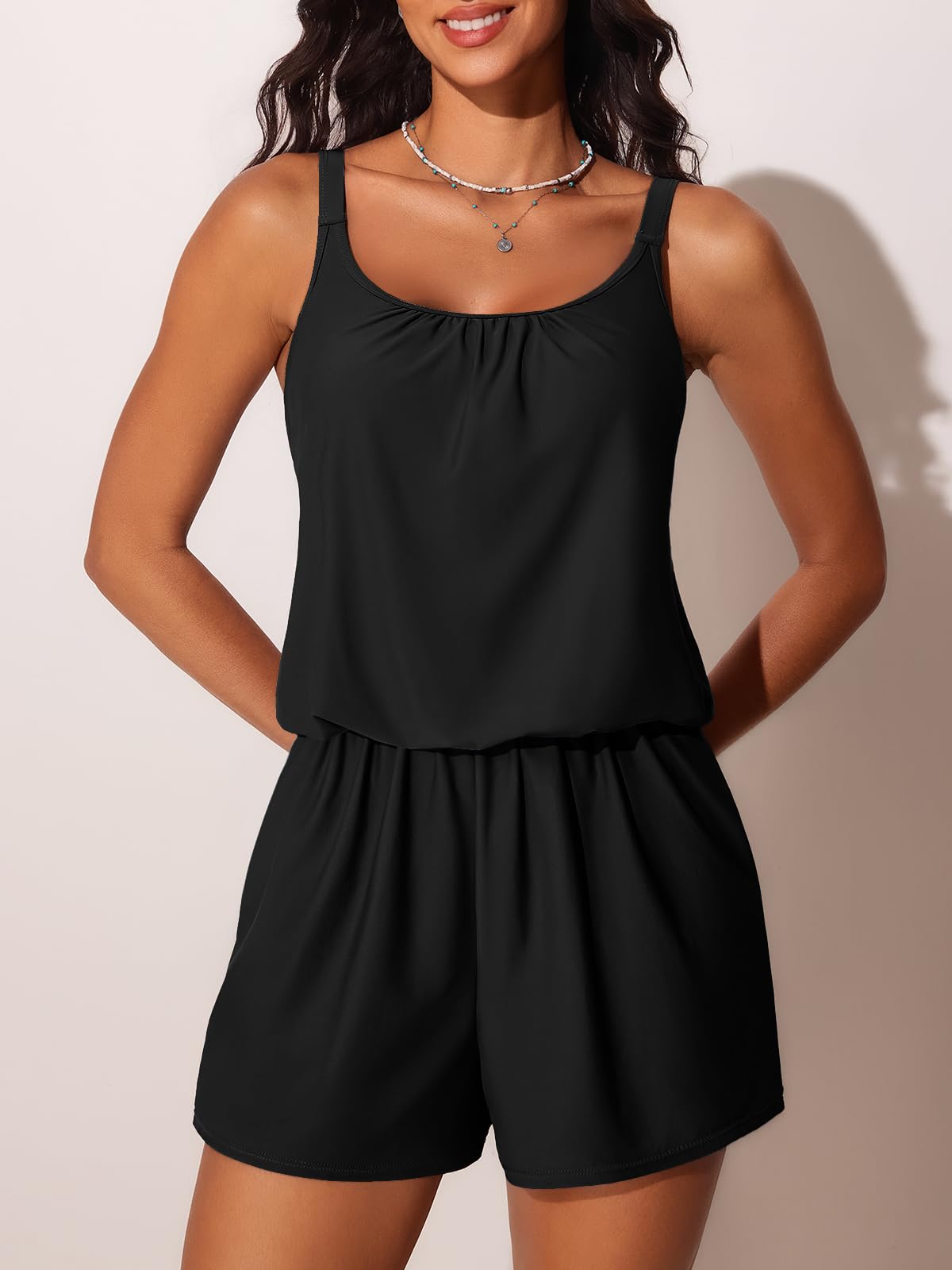 Summer Mae Einteiliger Badeanzug mit Taschen für Damen, Blouson, bescheidene Badeanzüge