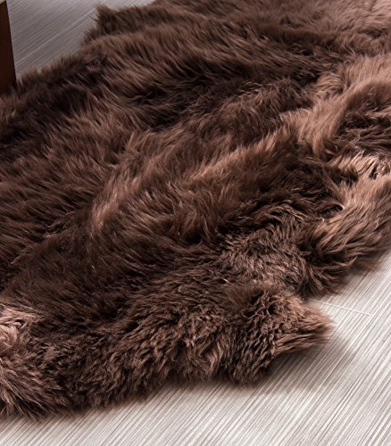 Huahoo Premium Genuine Sheepskin Rug Brown Real Australia Sheepskin Natural Luxury Fluffy Lambskin Fur Area Rug Seat Covers For Kids Bedroom Sofa Chair Cover Pets Dogs Mat Double Pelt/2' X 6' Brown #TOP1