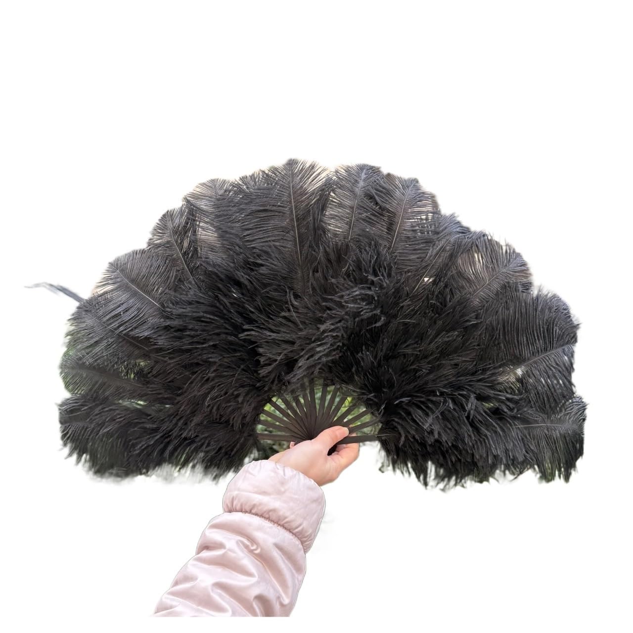 MDSRFGN Feather Dance Fan Natural Handheld Folding Fan 70x40cm Plume for Dance Party Stage Carnival Performance Props(Black,10 PCS 70cmx40cm)