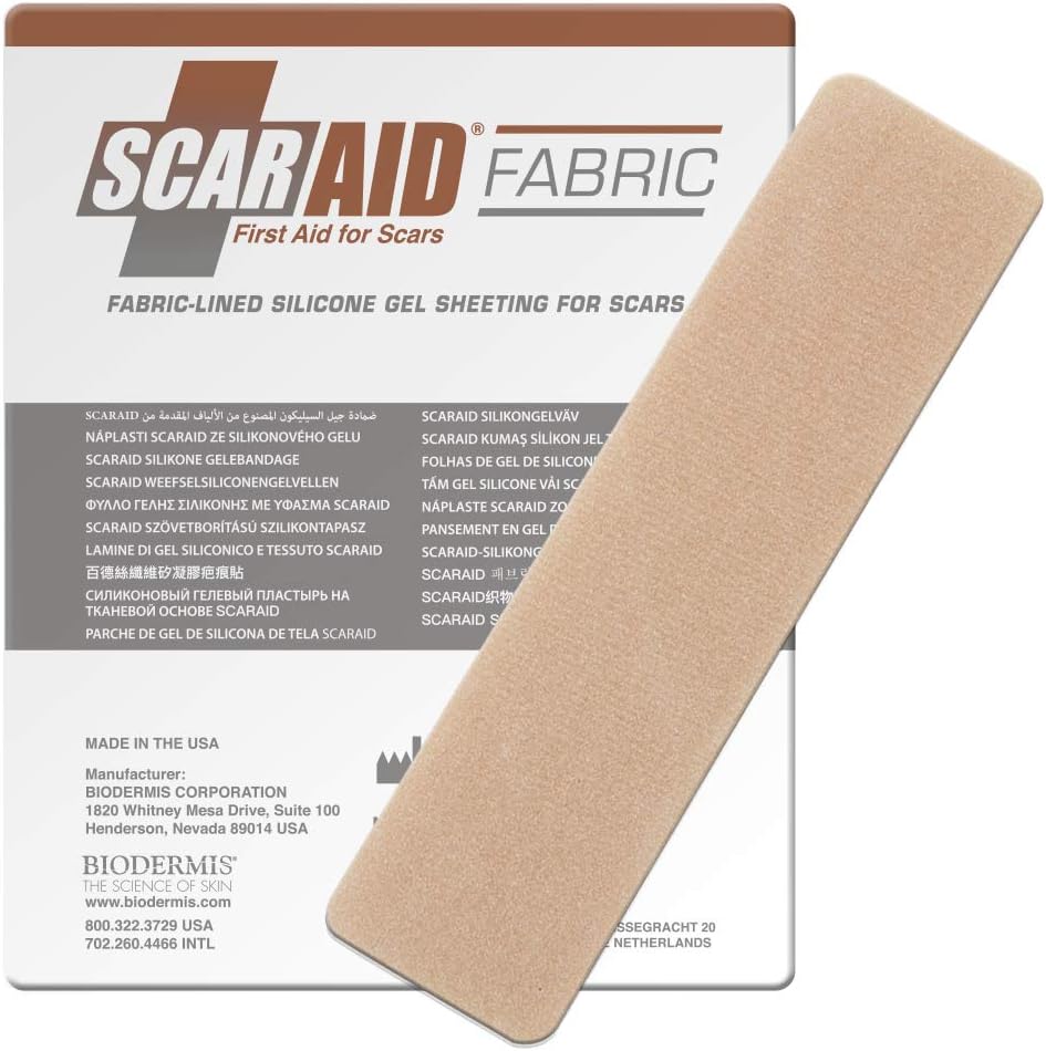 Scar Aid - Strip, C-Section -1.4 x 6 in - Silicone Gel Scar Sheet (Fabric-Lined)