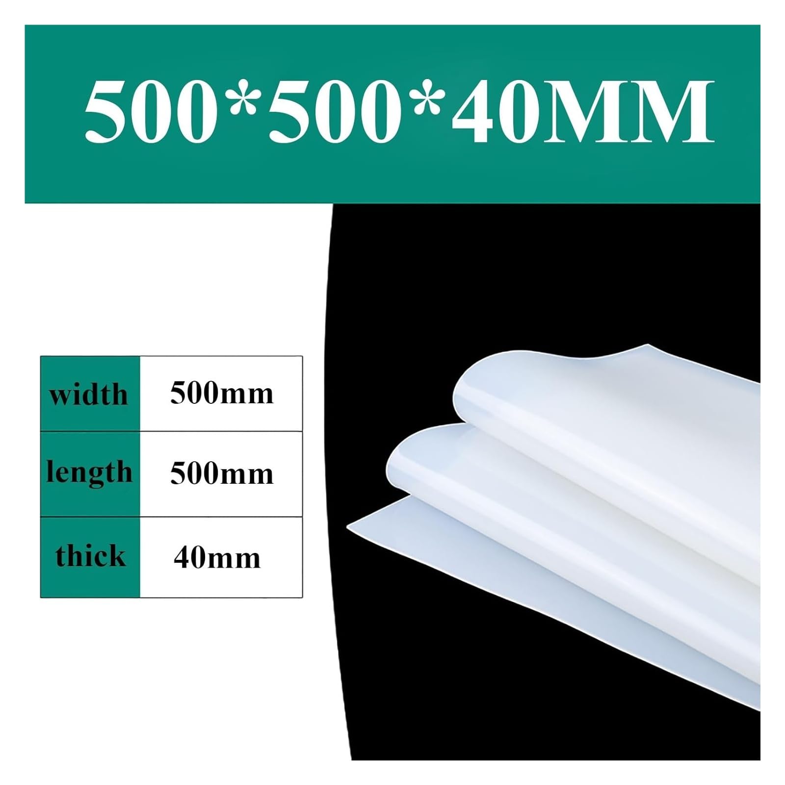 Lámina de Caucho de Silicona 500 X 500 X 30/40/50 Mm, Apta para Uso Alimentario, Resistente a Altas Temperaturas, Ideal para Juntas, Tapas Y Sellado de Alimentos./40 * 500 * 500Mm