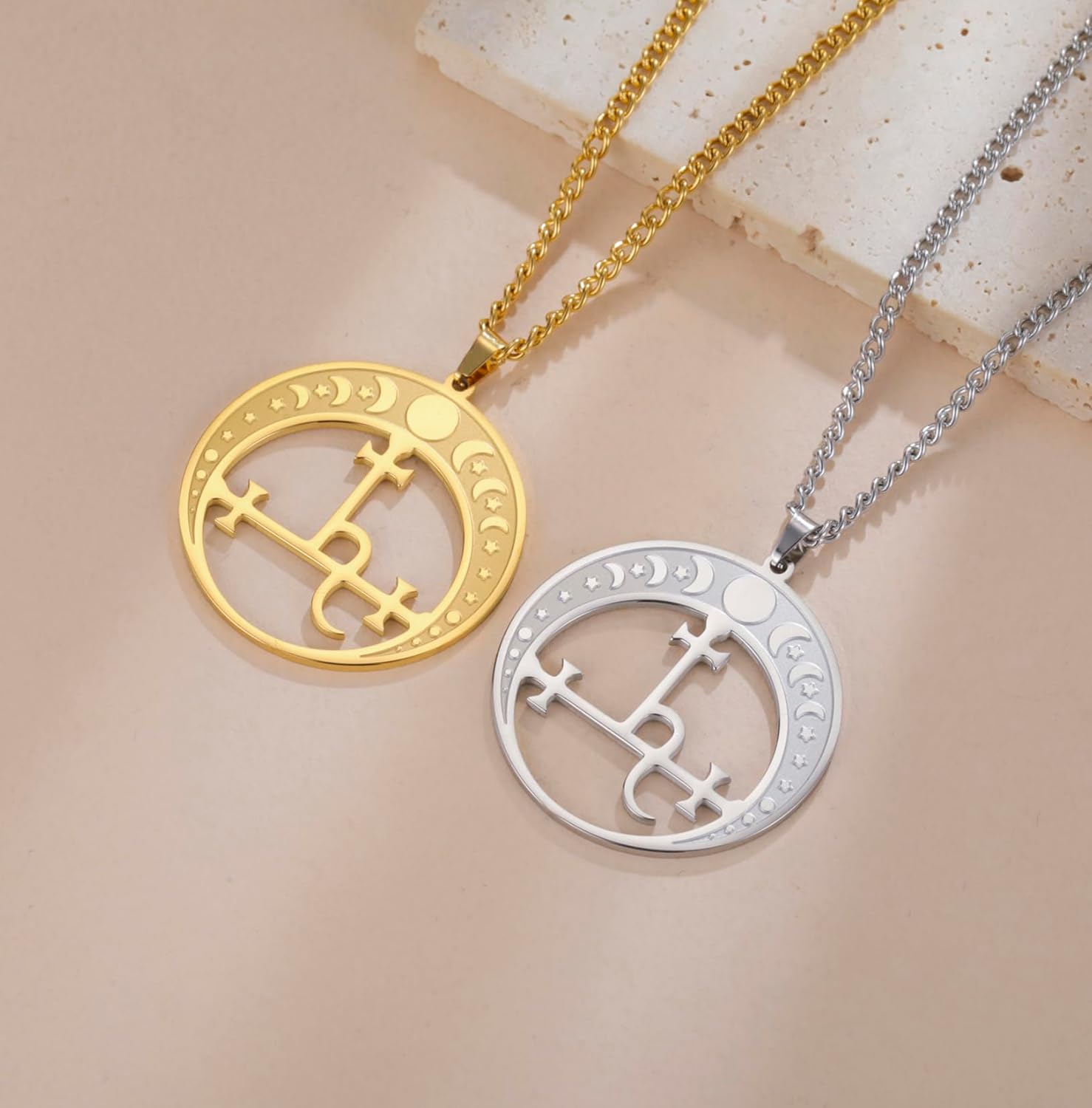 EUEAVAN Lilith Necklace for Women Sigil of Lilith Goddess Moon Phase Pendant Necklace Witch Pagan Hecate Mythology Amulet Triple Moon Goddess Jewelry Witchy Gifts Men - Image 5