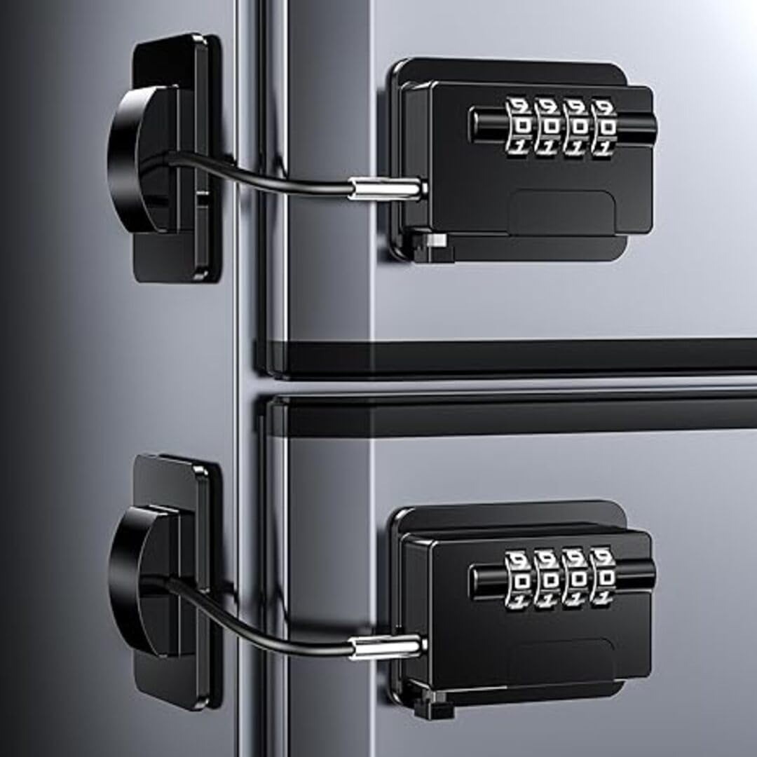 Avrin 2 Pcs Child Safety Combination Lock for Fridge, Cabinets & Appliances | No Key Required | Adhesive Cable Lock for Drawers, Closets, Freezers, Liquor Cabinets | Babyproof Security Lock-image-35
