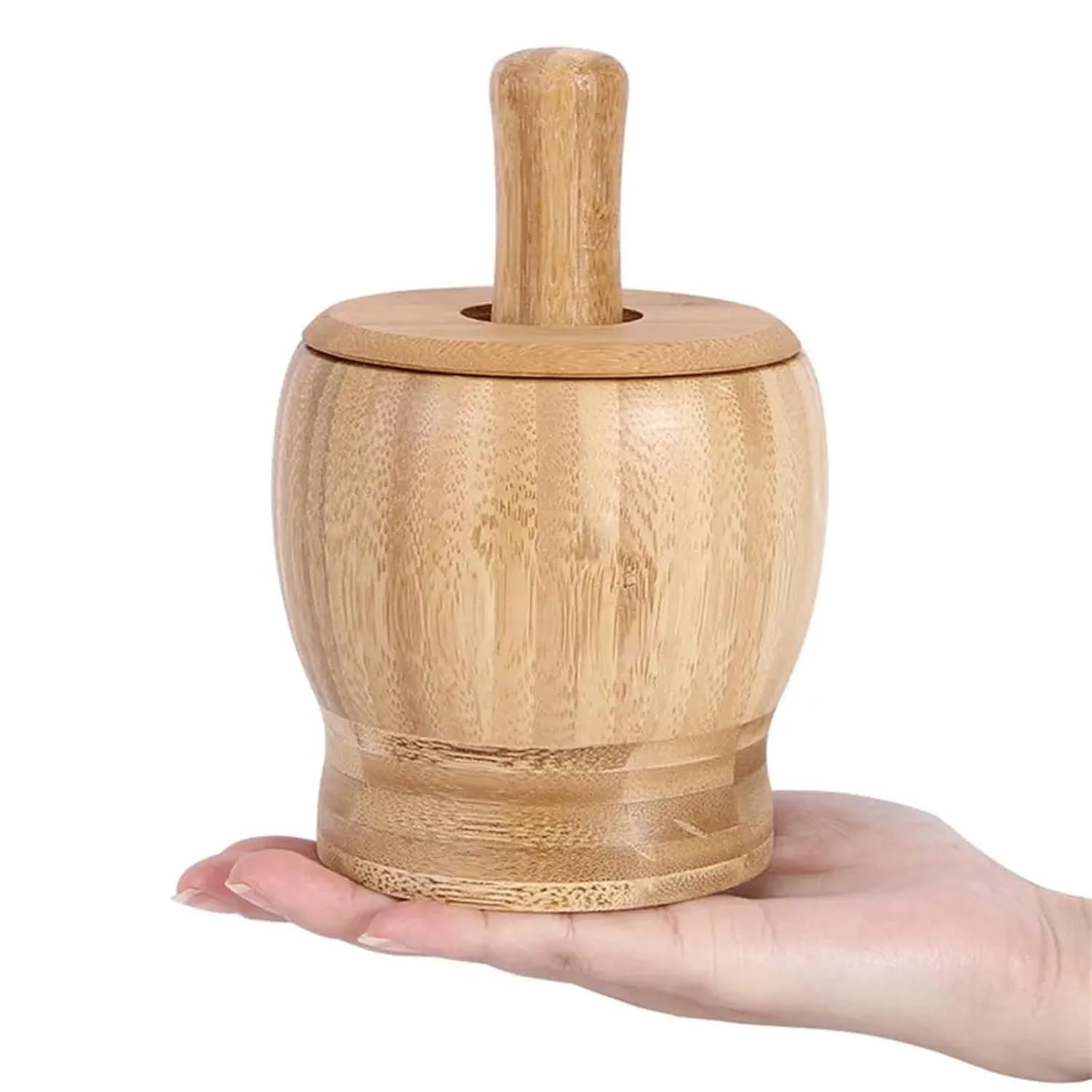 Pestle and Mortar Set Bamboo Pestle Grinding Bowl Set Wooden Garlic Pugging Pot Pedestal Bowl