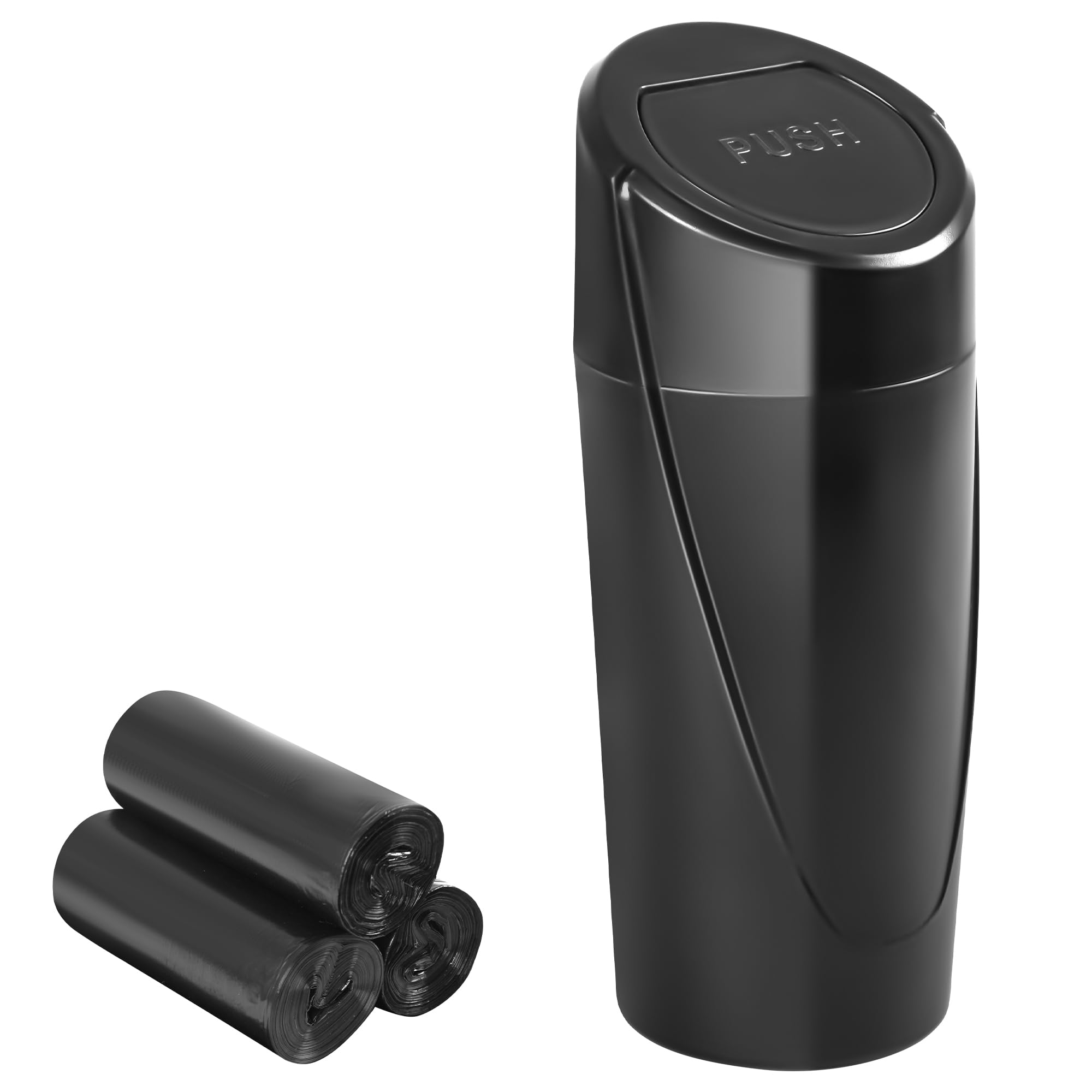 EnthuLove 1 Pack Car Trash Can Bin with Lid and 45pcs Trash Bags- Car Garbage Can Cup Holder, Car Organizers and Storage for Front Back Seat Accessories (1, Black)