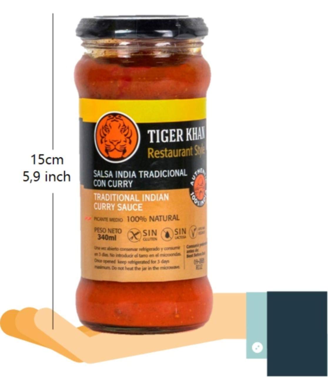 TIGER KHAN Salsa india tradicional con curry (Curry sauce) 340ml 12 unidades