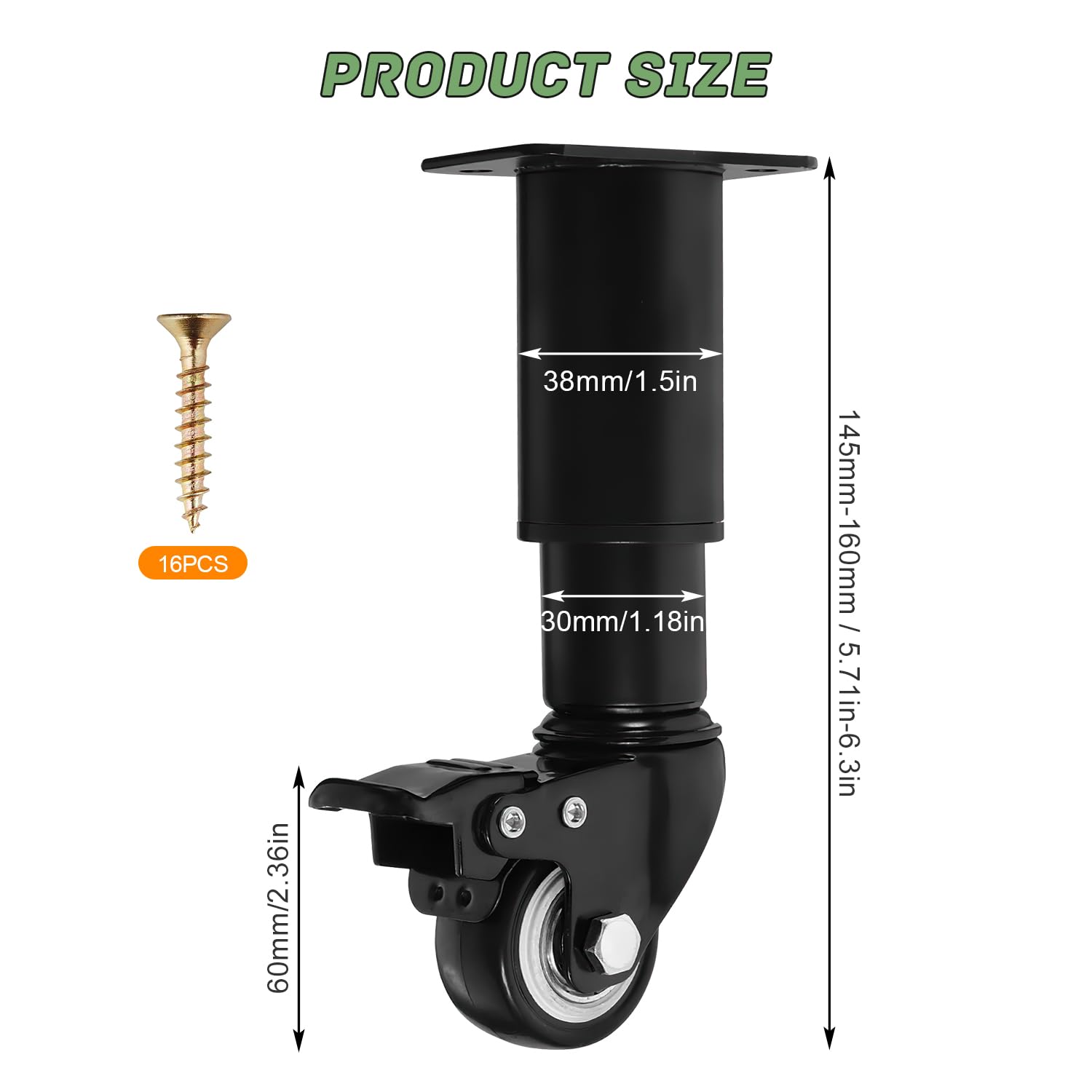 4 Piezas Patas Regulables para Muebles con Ruedas, Giratorias 360 ​​​​Grados Patas para Muebles, Patas Regulables 14,5-16 cm, Adecuadas para Mesitas de Noche, Zapateros, Mesas de Café, Etc (negro)