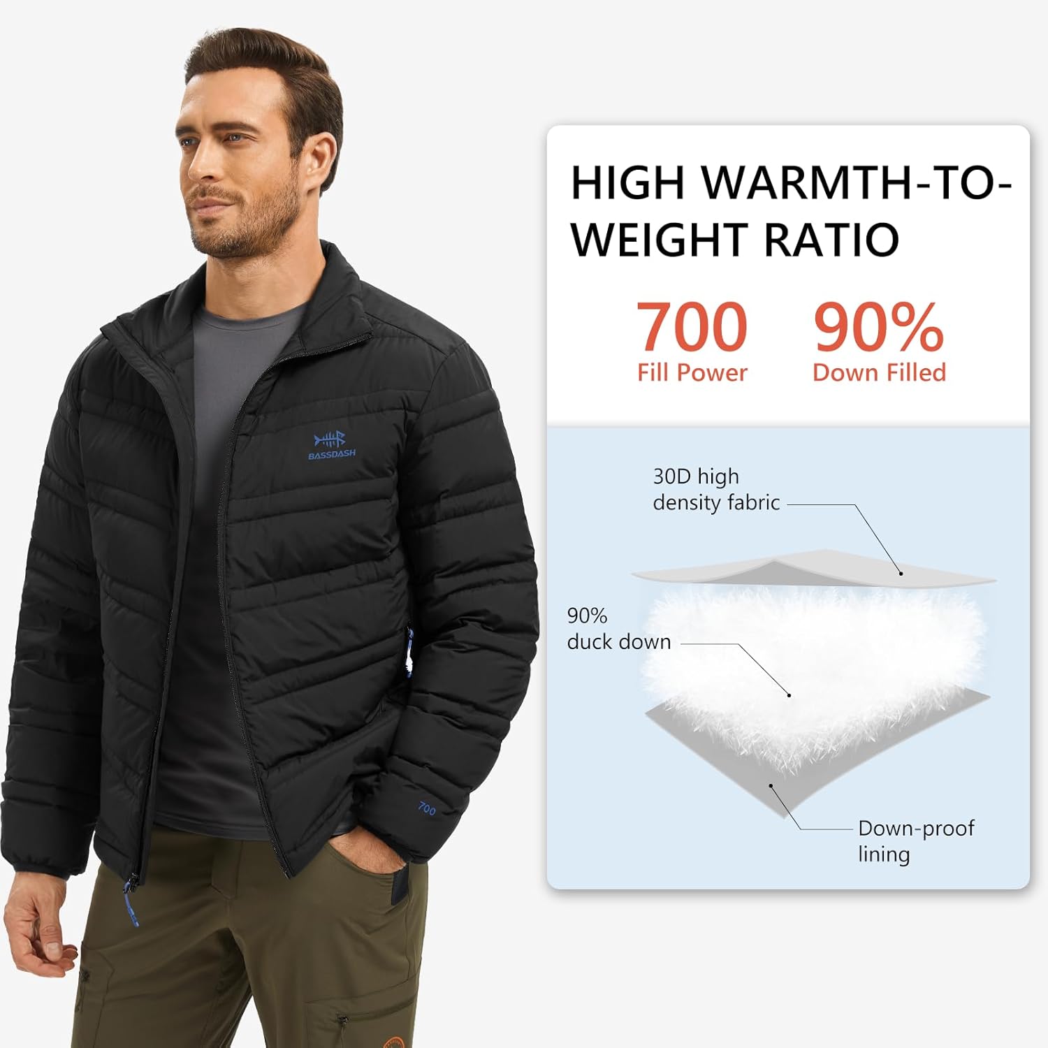 BASSDASH Men’s Puffy Down Jacket 700FP Packable Water Resistant Puffer Insulated Warm Coat for Hunting Fishing Hiking FS49M - Image 3