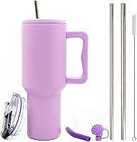 FloweryOcean 1200 ml Termobögre Fogantyúval és Szívószállal - Dupla Falú Rozsdamentes Acél Hőszigetelt Utazóbögre Meleg és Hideg Italokhoz,  1